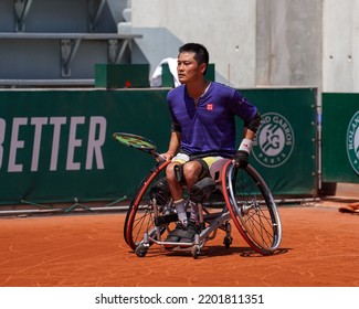 PARIS, FRANCE - JUNE 5, 2022: Wheelchair Tennis Player Shingo Kunieda Of Japan In Action During His Wheelchair Men's Singles Final Match Against Gustavo Fernandez Of Argentina At 2022 Roland Garros