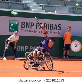 PARIS, FRANCE - JUNE 5, 2022: Wheelchair Tennis Player Shingo Kunieda Of Japan In Action During His Wheelchair Men's Singles Final Match Against Gustavo Fernandez Of Argentina At 2022 Roland Garros