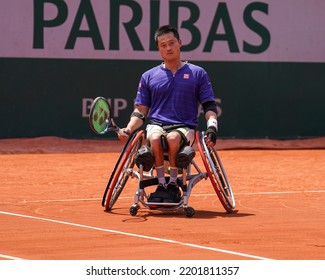 PARIS, FRANCE - JUNE 5, 2022: Wheelchair Tennis Player Shingo Kunieda Of Japan In Action During His Wheelchair Men's Singles Final Match Against Gustavo Fernandez Of Argentina At 2022 Roland Garros