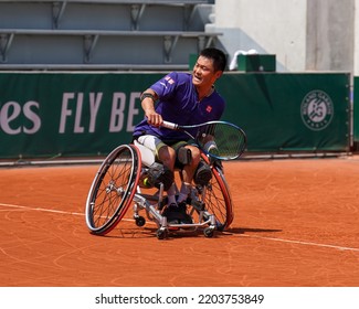 PARIS, FRANCE - JUNE 5, 2022: Wheelchair Tennis Player Shingo Kunieda Of Japan In Action During His Wheelchair Men's Singles Final Match Against Gustavo Fernandez Of Argentina At 2022 Roland Garros