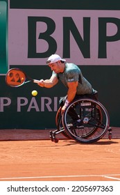 PARIS, FRANCE - JUNE 5, 2022: Argentinian Wheelchair Tennis Player Gustavo Fernandez In Action During His Wheelchair Men's Singles Final Match Against Shingo Kunieda At 2022 Roland Garros In Paris