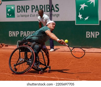 PARIS, FRANCE - JUNE 5, 2022: Argentinian Wheelchair Tennis Player Gustavo Fernandez In Action During His Wheelchair Men's Singles Final Match Against Shingo Kunieda At 2022 Roland Garros In Paris