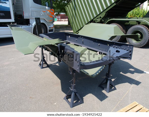 Paris, France - June.18.2008: The land\
mine protection deflector for SCANIA\
vehicles