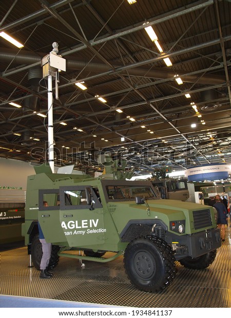 Paris, France - June.18.2008: Swiss\
MOWAG Eagle IV wheeled armored vehicle at Eurosatory\
2008