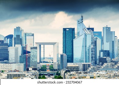 Paris, France. La Defense, Aerial View Of Business Quarter.