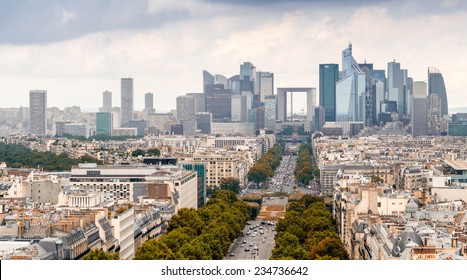 Paris, France. La Defense, aerial view of business quarter.