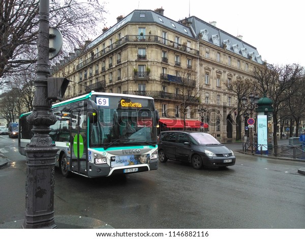 paris, France - Mar 01, 2017: bus number 69 on\
the streets