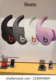 Paris, France - Mar 18, 2022: Presentation of new Beats Fit Pro - Noise Cancelling Wireless Earbuds during the sales launch at the Apple Inc. flagship store