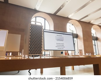 Paris, France - Mar 18, 2022: Side view of new Apple Computers Mac Pro workstation with Intel Xeon CPU and XDR Cinema Display at the Apple Inc. flagship store