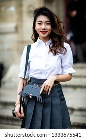 Paris, France - March 03 2019: Paris Fashion Week Street Style  Fall/Winter 2019/2020 Guest Outside Thom Browne