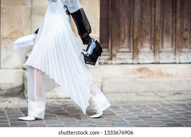 Paris, France - March 03 2019: Paris Fashion Week Street Style  Fall/Winter 2019/2020 Guest Outside Thom Browne