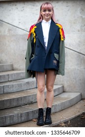 Paris, France - March 03 2019: Paris Fashion Week Street Style  Fall/Winter 2019/2020 Maisie_williams Outside Sacai