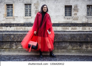 PARIS, FRANCE - MARCH 03, 2019: Eva Chen Seen Before VALENTINO Show During Paris Fashion Week Womenswear Fall/Winter 2019/2020