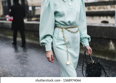 Paris, France - March 03, 2019: Street Style Outfit, Close Up, After A Fashion Show During Paris Fashion Week - PFWFW19