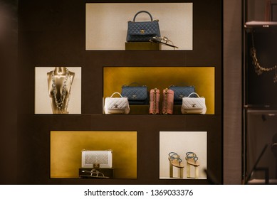 Paris, France - March 03, 2019: Chanel luxury products in a store in Paris, March 2019.