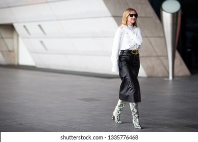 Paris, France - March 04 2019: Paris Fashion Week Street Style  Fall/Winter 2019/2020 Lisa Aiken Outside Giambattista Valli