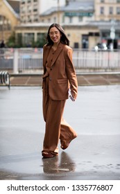 Paris, France - March 04 2019: Paris Fashion Week Street Style  Fall/Winter 2019/2020 Eva Chen Outside Giambattista Valli