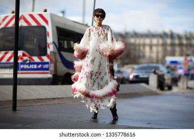 Paris, France - March 04 2019: Paris Fashion Week Street Style  Fall/Winter 2019/2020 Outside Giambattista Valli