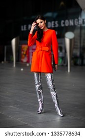 Paris, France - March 04 2019: Paris Fashion Week Street Style  Fall/Winter 2019/2020 Deborah Valdez-Hung Outside Giambattista Valli