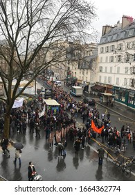 Paris, France - March 05, 2020 Faculty Members In Strike Procession Oppose Retirement System At Sorbonne University In Paris