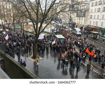 Paris, France - March 05, 2020 Faculty Members In Strike Procession Oppose Retirement System At Sorbonne University In Paris