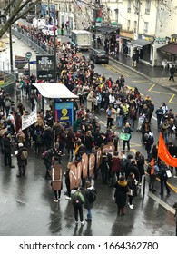 Paris, France - March 05, 2020 Faculty Members In Strike Procession Oppose Retirement System At Sorbonne University In Paris