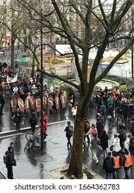 Paris, France - March 05, 2020 Faculty Members In Strike Procession Oppose Retirement System At Sorbonne University In Paris