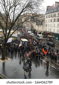 Paris, France - March 05, 2020 Faculty Members In Strike Procession Oppose Retirement System At Sorbonne University In Paris