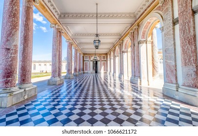 Paris, France - March 14, 2018: Corridors of the Grand Trianon in the Palace of Versailles, France. The Palace of Versailles is a royal chateau in Versailles, France.