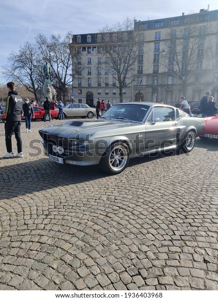 Paris, France - March 14th 2021: Vintage 1967\
Ford Mustang parked in the streets of Paris. Car from the movie\
Gone in 60 Seconds,\
Eleanor.