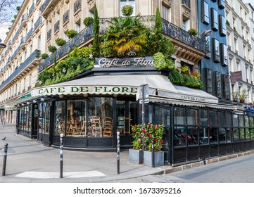 Paris, France - March 15 2020: Cafe De Flore Closed In Order To Stop The Spread Of Coronavirus Epidemic.