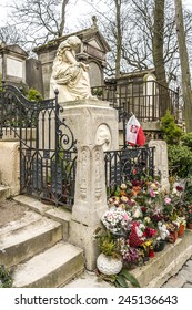 PARIS, FRANCE - MARCH 18, 2013: View of Pere Lachaise. World's most visited cemetery, attracting thousands of visitors to graves of those who have enhanced French life over past 200 years.