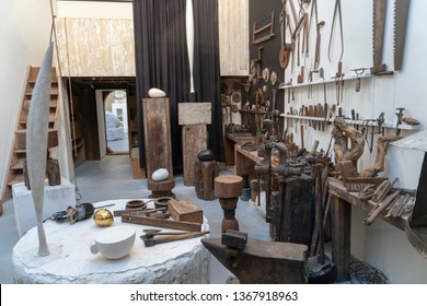 PARIS, FRANCE - March 18,2019:Interior of Brancusi Studio.Constantin Brancusi was a Romanian sculptor, painter and photographer who made his career in France. Considered a pioneer of modernism.