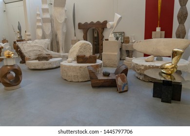 PARIS, FRANCE - March 18,2019:Interior of Brancusi Studio.Constantin Brancusi was a Romanian sculptor, painter and photographer who made his career in France. Considered a pioneer of modernism.