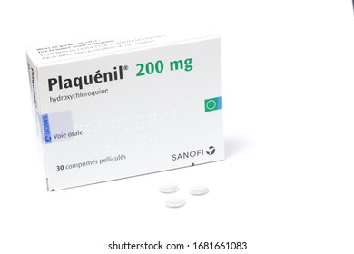 Paris, France - March 24 2020 : Box Of Plaquenil And Chloroquine Pills