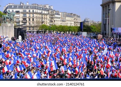 Paris, France - March The 27th 2022: The Crowd At Trocadéro Square During A Political Meeting During The French Presidential Campaign.