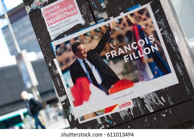 PARIS, FRANCE - MARCH 28, 2017 : François Fillon Campaign Poster For French Presidential Election