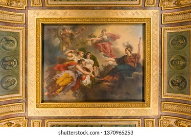 Paris, France - March 31, 2019: View The Beauty Of Ceiling In The Louvre.