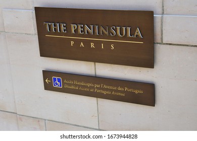 Paris; France - March 31 2019 : Hotel Peninsula In The Kleber Avenue In The 16th Arrondissement 