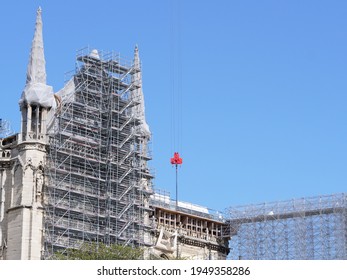 Paris, France - March 31st 2021: Notre Dame de Paris during rebuilding. 