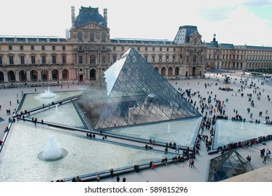 Paris, France, March 3,2014, Tourist Visit At Louvre Museum Outside.