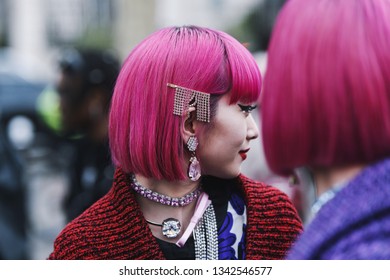 Paris, France - March 5, 2019: Street Style Outfit -  Ami Suzuki, Aya Suzuki Before A Fashion Show During Paris Fashion Week - PFWFW19