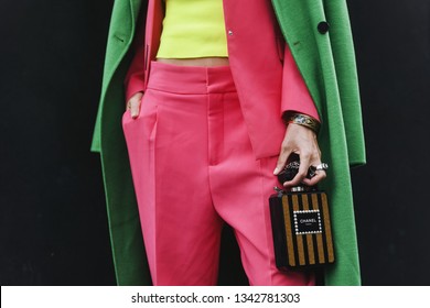 Paris, France - March 5, 2019: Street Style - Chanel Purse And Outfit After A Fashion Show During Paris Fashion Week - PFWFW19