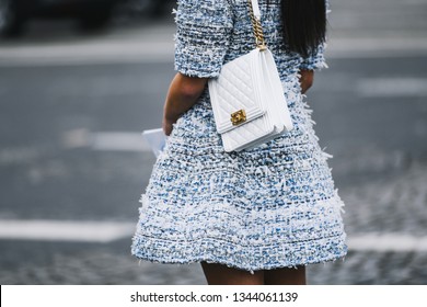 Paris, France - March 5, 2019: Street Style - Chanel Outfit Before A Fashion Show During Paris Fashion Week - PFWFW19 