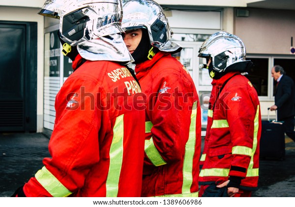 Paris
France May 04, 2019 View of a French firefighters walking in the
street during protests of the Yellow jackets against the policy of
President Macron in Paris on saturday
afternoon
