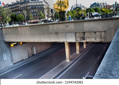 PARIS, FRANCE - MAY 07, 2011: The Pont De L'Alma Tunnel Where Princess Diana Was Fatally Injured In A Car Crash. Above The Tunnel The Flame Of Freedom Or Liberty, Is Now A Tribute To The Princess.