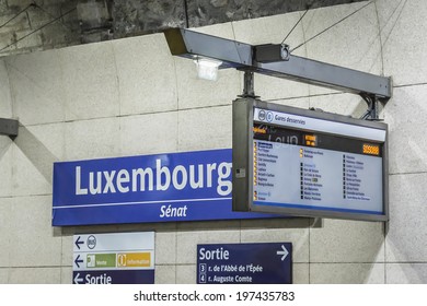 PARIS, FRANCE - MAY 10, 2014: Luxembourg Metro Station In Paris, France. Paris Metro Is The 2nd Largest Underground System Worldwide By Number Of Stations.