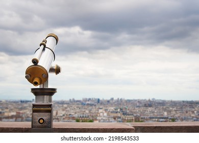 Paris, France - May 13, 2013: Montparnasse. Telescope Viewer And City Skyline At Daytime.