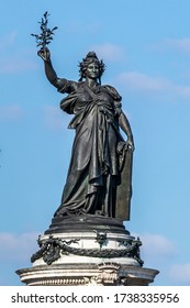 Paris, France - May 14, 2020: Marianne Bronze Statue, National Symbol Of The French Republic At Place De La Republique In Paris