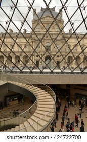 PARIS, FRANCE - May 16, 2016: Louvre Museum In Paris.  Museum. Glass Pyramid. Editorial Photo.